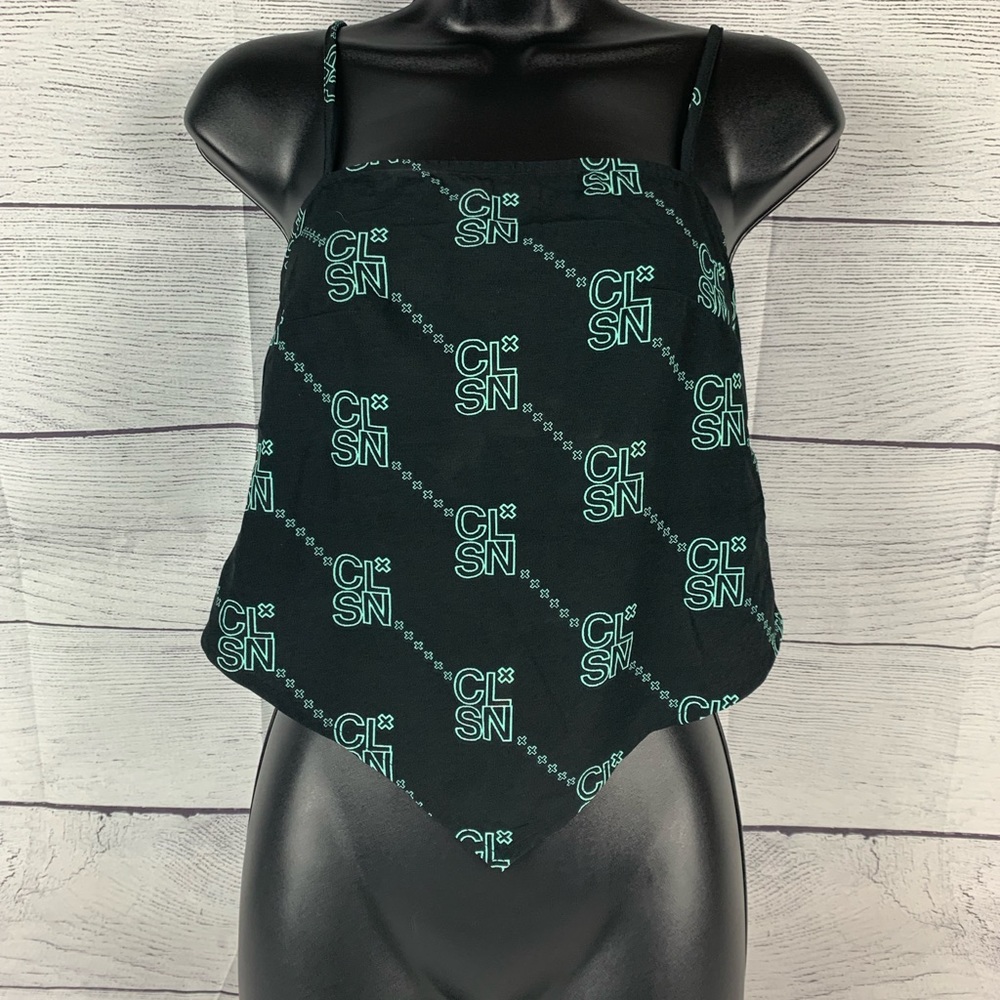 ASOS Collusion Black LOGO Halter Top Handkerchief Hem Size 0
